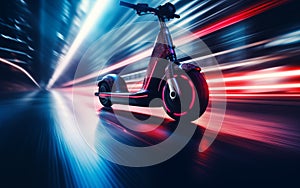 electric scooter on a blurred light background. Abstract motion blur city.