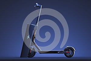 Electric scooter with electric charger. eco alternative transport concept. 3d rendering