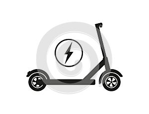 Electric scooter. Icon of electro bike. Logo for rental bicycle. Child eco transport isolated on white background. Symbol of