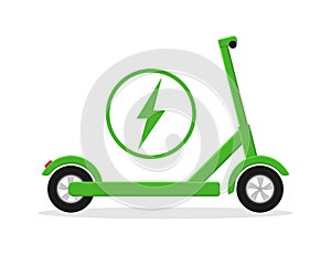 Electric scooter. Icon of electro bike. Logo for rental. Child bicycle isolated on white background. Eco transport with charge photo