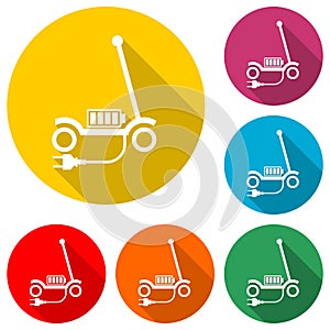 Electric scooter icon isolated with long shadow