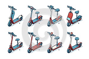 electric scooter isometric set collection isolated