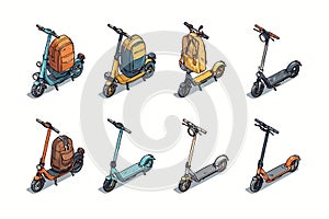 electric scooter isometric set collection isolated