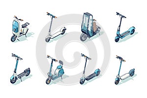 electric scooter isometric set collection isolated