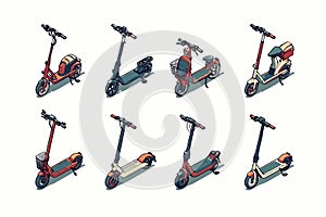 electric scooter isometric set collection isolated