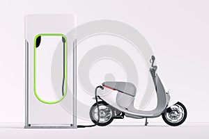 Electric scooter moped with electric charger . eco alternative transport concept. 3d rendering.