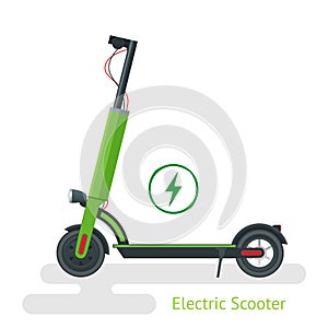 Electric Scooter on the road. Electric scooter transportation you can rent for a quick ride. Eco city transport.