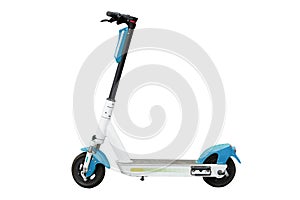 Electric scooter, on a white background. Used electric scooter, blue and yellow
