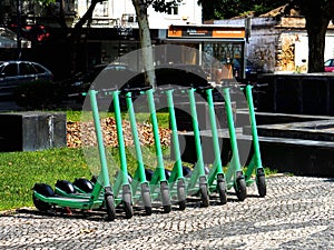 Electric Scooters All Lined Up.