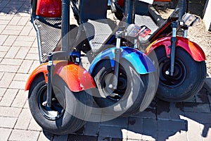 Electric scooters for rent in parking