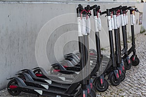 Electric scooters in a row