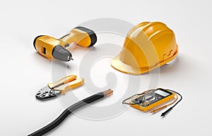 Electric screwdriver, helmet, crimping pliers