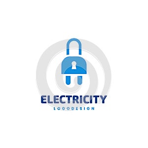 Electric secure Logo. electric safety logo. socket combine with padlock logo concept