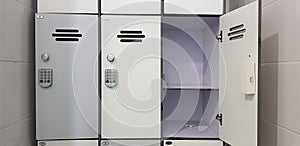 Electric security code locks on three cabinet door