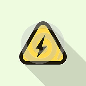 Electric shock yellow sign icon, flat style