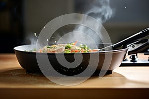 electric skillet with non-stick coating under harsh direct light
