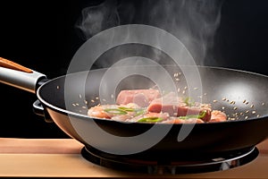 electric skillet with non-stick coating under harsh direct light