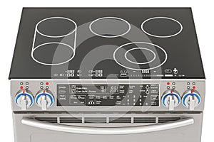 Electric slide-in convection range top view. Kitchen Stove, 3D r