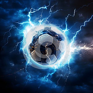 Electric Soccer Ball with Lightning Strikes - AI-generated 3D Rendering of Electrifying Action