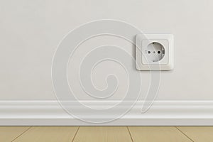 Electric socket on beige wall. 3d rendering illustration