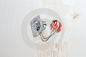 Electric socket and electrical wires waiting for mount electric socket