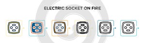 Electric socket on fire vector icon in 6 different modern styles. Black, two colored electric socket on fire icons designed in