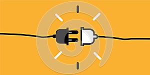 Electric socket with a plug. Connection and disconnection concept. Concept of 404 error connection.