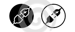 Electric socket with a plug vector icon set. Electric plug connection symbol