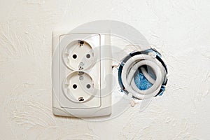 Electric sockets in the kitchen wall mounting hole TV socket.