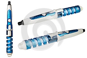 Electric spiral hair curlers in different angles isolated on a white background