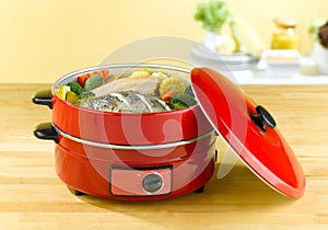 Electric steaming cooking pot