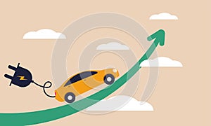 Electric stock car and ev increase earning. Profit vehicle and environment energy market graph vector illustration concept. photo