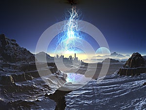 Electric Storm over Distant Alien City