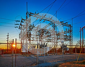 Electric Substation at Sunset photo