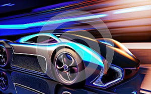 Electric supercars at full speed, futuristic silver metallic car design, modern sports car photo