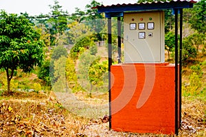 Close-up view of the electrical panel in the field
