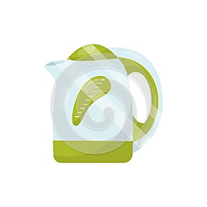 Electric tea kettle. Household item. Kitchen appliance. Flat vector for promo poster or banner of home goods store