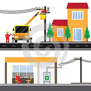 Electric technician repair the electrical transmission line