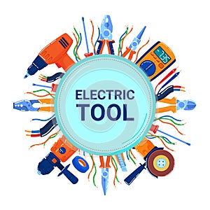 Electric tool diy vector illustration, cartoon flat equipments for repair toolbox of electrician worker handyman