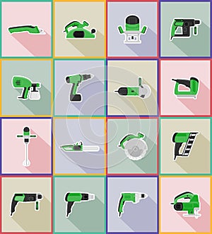 Electric tools for construction and repair flat icons vector ill