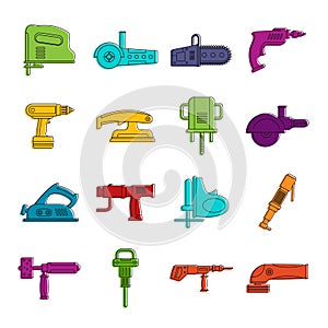 Electric tools icons doodle set