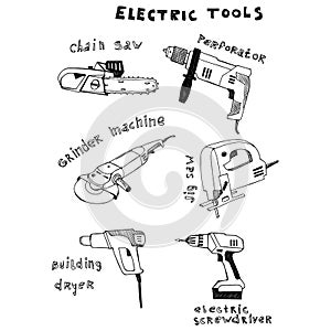 Electric tools. Vector illustration. Set