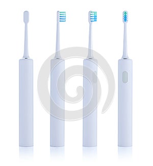 Electric toothbrush isolated on white background. Four corners of the toothbrush around its axis.