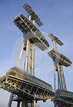 Electric towers in the blue sky.