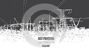 Electric Towers low poly business concept. Finance economy polygonal Production and transportation of electricity.Black-and-white