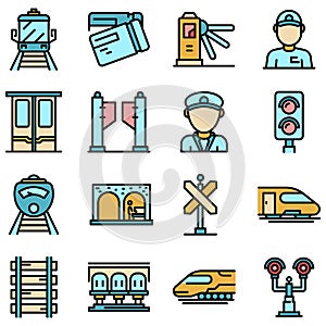 Electric train driver icons set vector flat