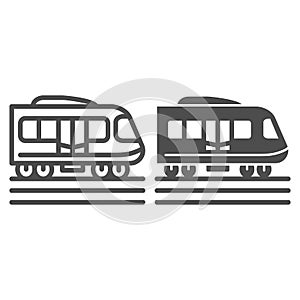 Electric train line and solid icon, Public transport concept, Subway sign on white background, high speed train icon in