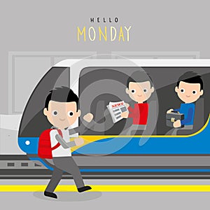 Electric Train Station Public Metro Underground Subway Railway City Modern Boy Cartoon Character Vector