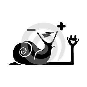 Electric transport Isolated symbol icon. Trekking e-snail silhouette with electricity flash lighting thunderbolt sign. Parking
