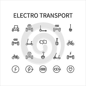 Electric Transport Line Icon. The electric scooter is presented. Electric bike. Scooter. Segway. Charging Power Source